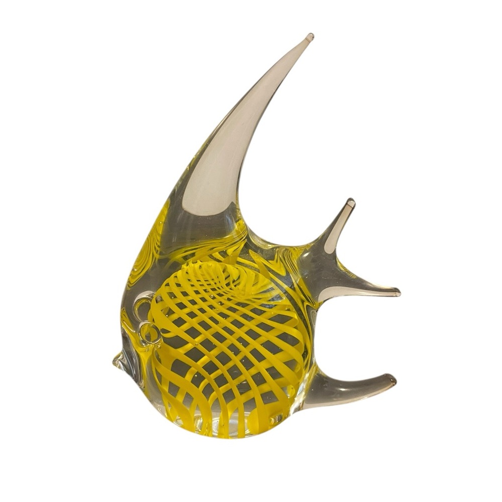 Vintage Yellow Hand Blown Art Glass Tropical Angelfish Figurine Taiwan ROC